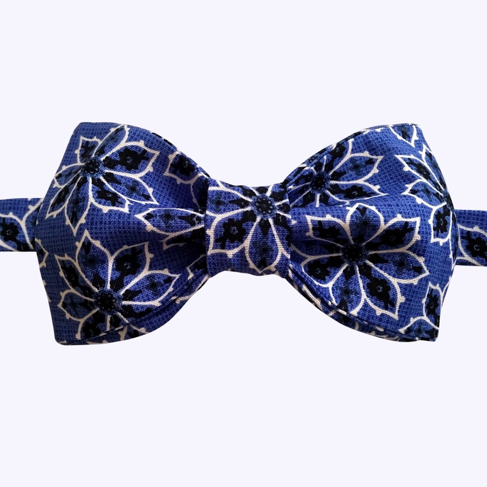 Blue Floral‎ Bow Tie Adjustable Pre-Tied Indigo White Flower Mens Accessory